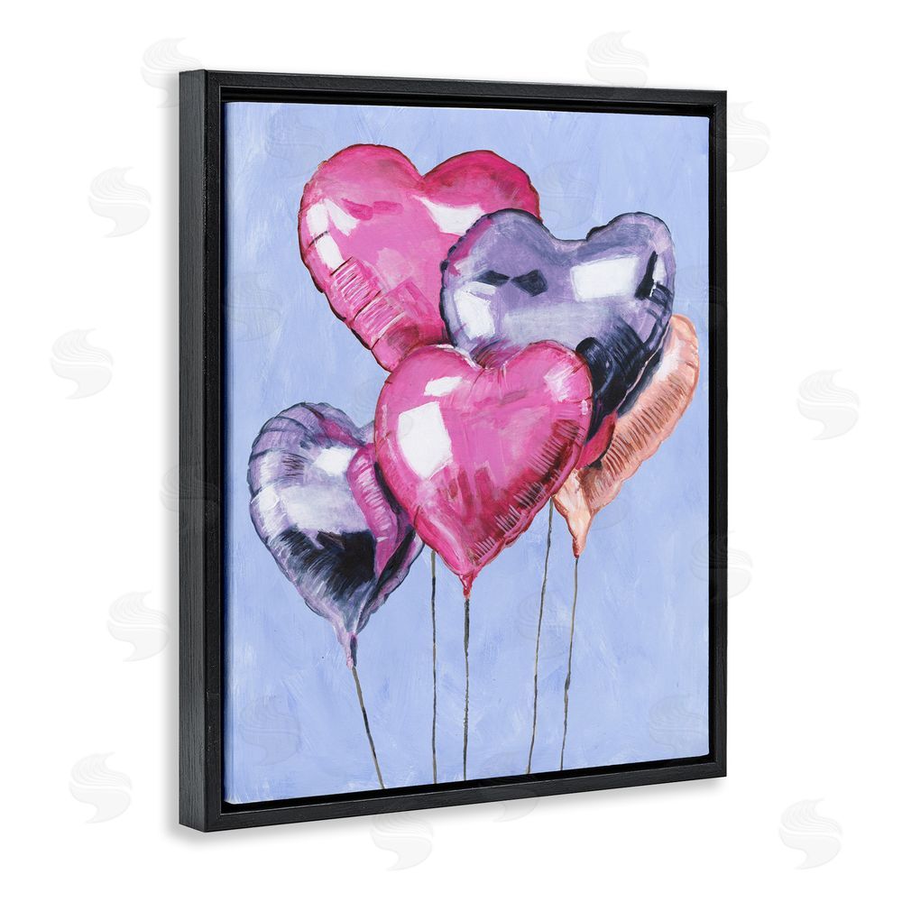 Michael Willett Heart Balloons Celebration Black Floating Frame Canvas Wall Art