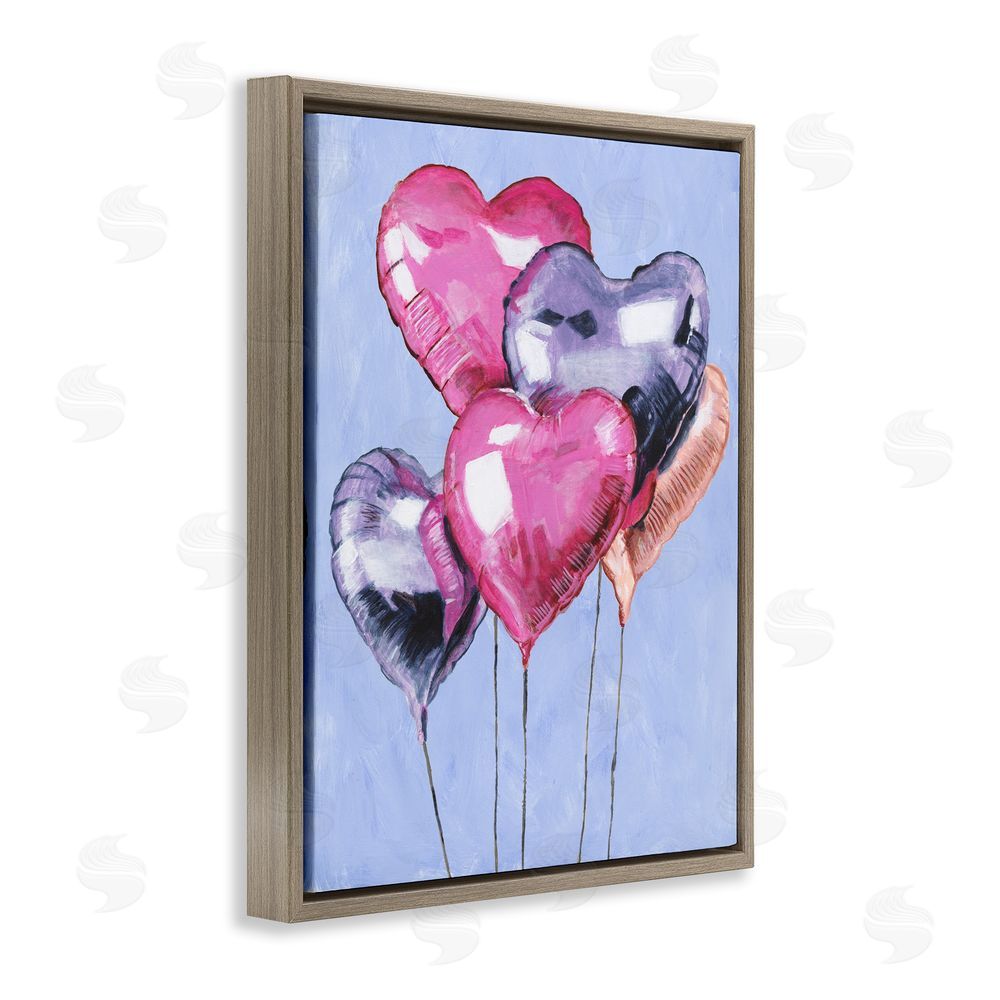 Michael Willett Heart Balloons Celebration Brown Floating Frame Canvas Wall Art