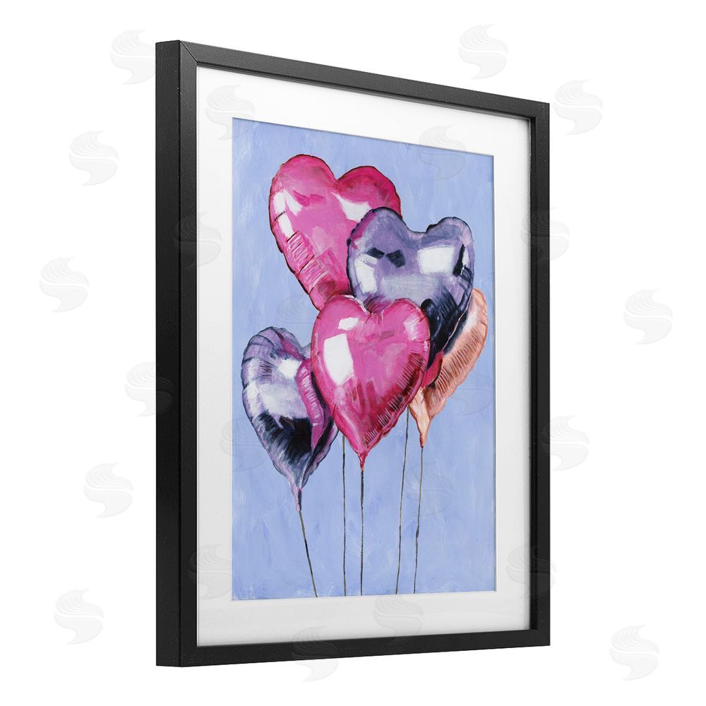 Michael Willett Heart Balloons Celebration Black Framed Print Under Glass with Mat Wall Art
