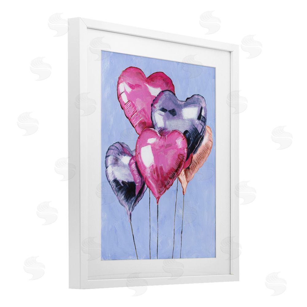 Michael Willett Heart Balloons Celebration White Framed Print Under Glass with Mat Wall Art