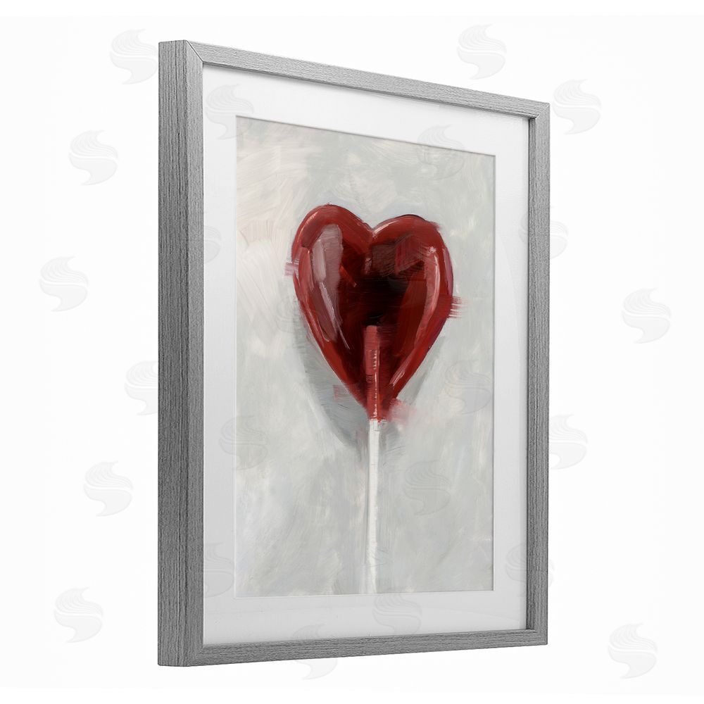 Ethan Harper Heart Shaped Lollipop Gray Framed Print Under Glass with Mat Wall Art