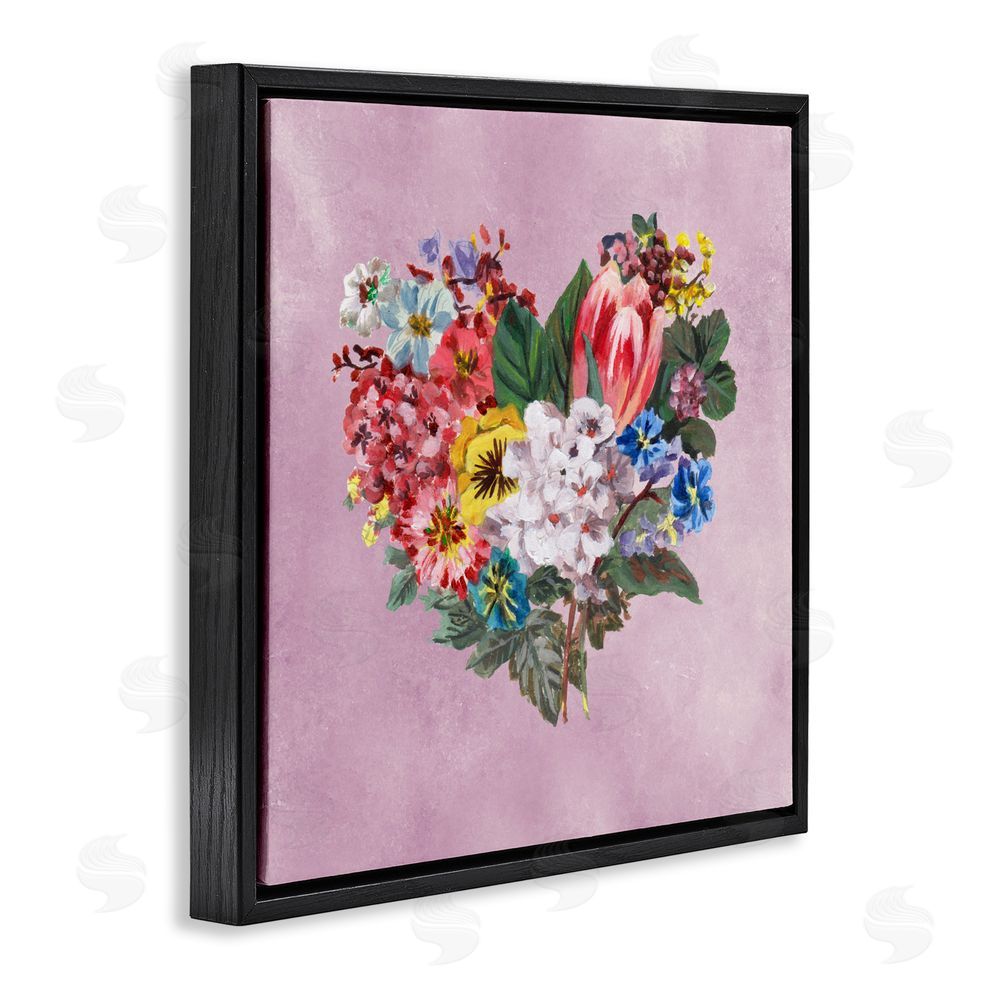Melissa Wang Heart Shaped Garden Blooms Black Floating Frame Canvas Wall Art