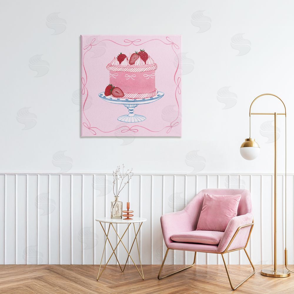 Grace Popp Pink Strawberry Cake Stretched Canvas Wall Art Print in Room