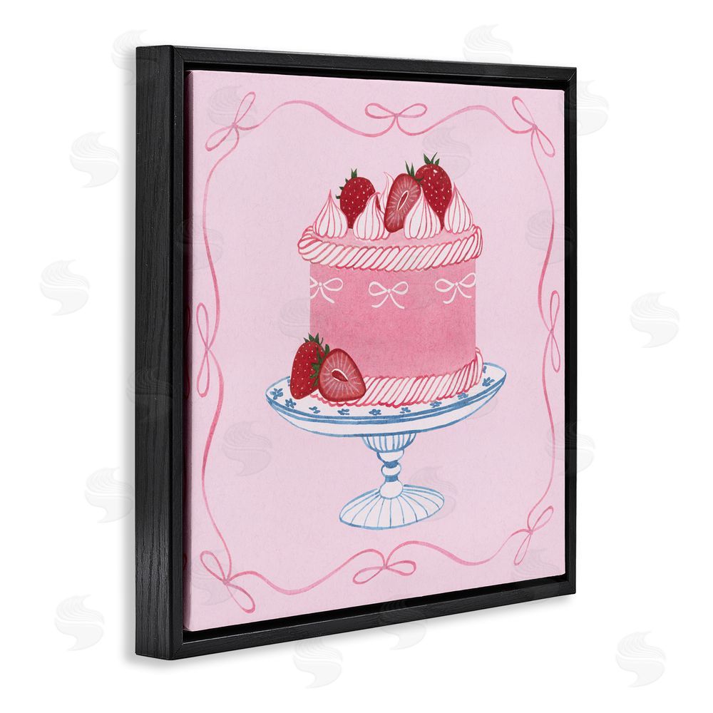 Grace Popp Pink Strawberry Cake Black Floating Frame Canvas Wall Art Print