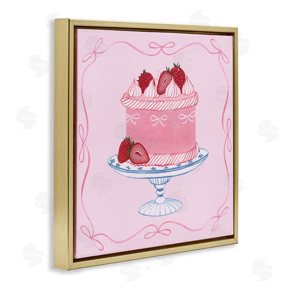Grace Popp Pink Strawberry Cake Gold Floating Frame Canvas Wall Art Print