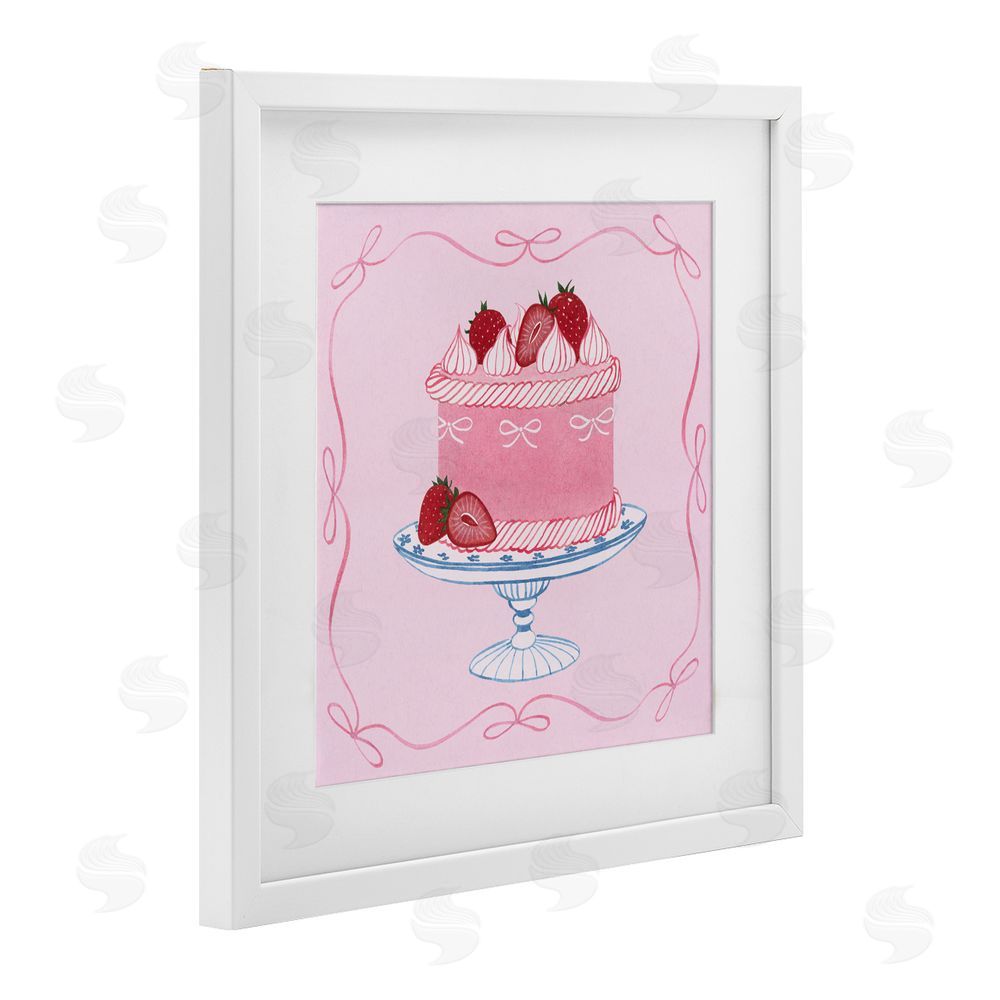Grace Popp Pink Strawberry Cake White Framed Print Under Glass Wall Art