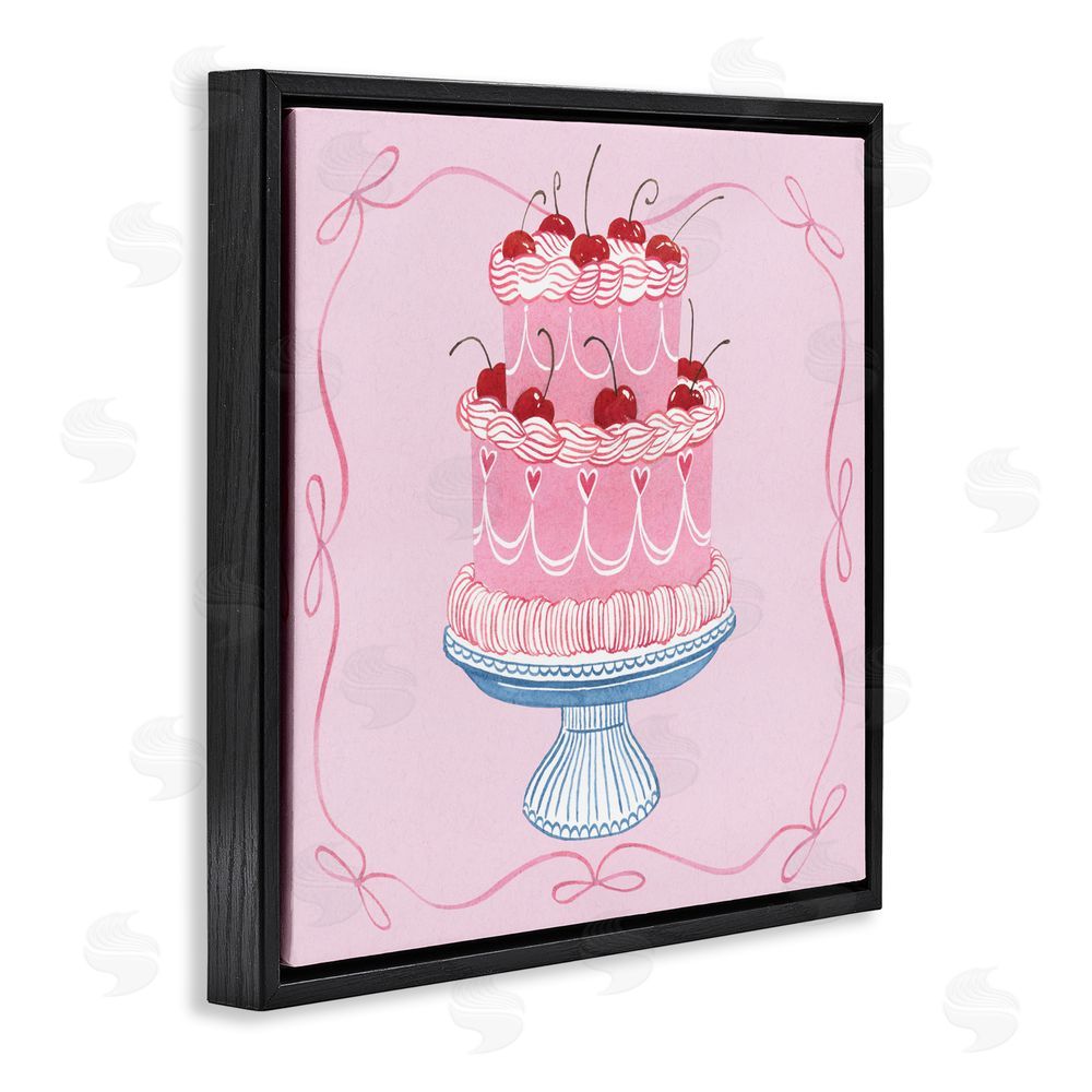 Grace Popp Romantic Pink Cherry Cake Black Floating Frame Canvas Wall Art Print