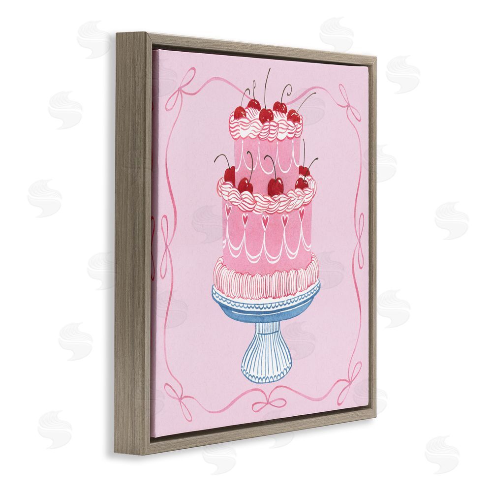 Grace Popp Romantic Pink Cherry Cake Brown Floating Frame Canvas Wall Art Print