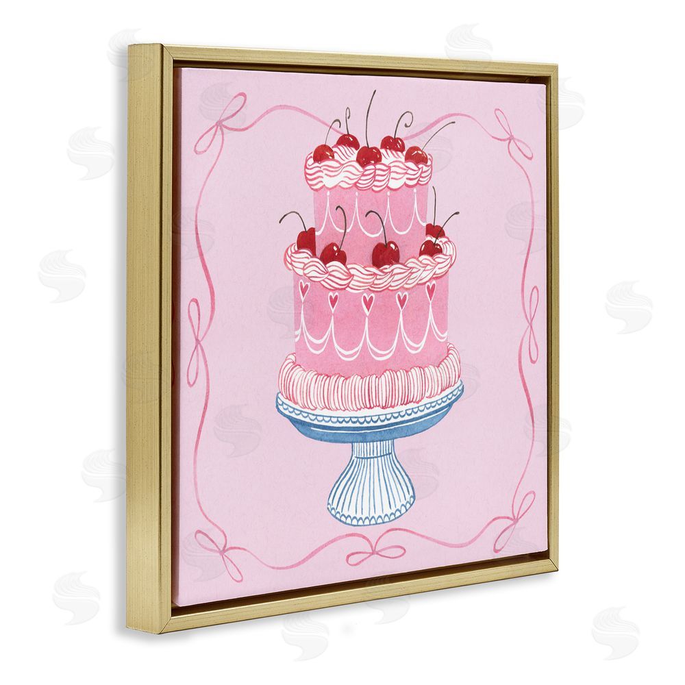 Grace Popp Romantic Pink Cherry Cake Gold Floating Frame Canvas Wall Art Print