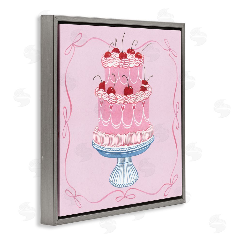 Grace Popp Romantic Pink Cherry Cake Gray Floating Frame Canvas Wall Art Print