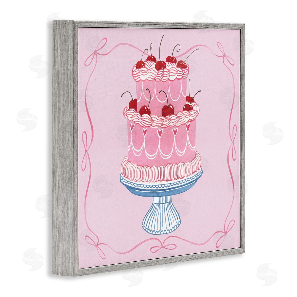 Grace Popp Romantic Pink Cherry Cake Gray Framed Giclee Wall Art Print