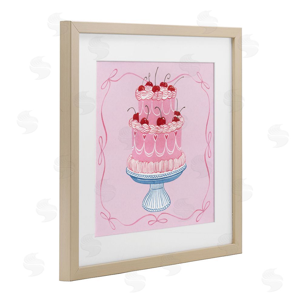 Grace Popp Romantic Pink Cherry Cake Brown Framed Print Under Glass Wall Art