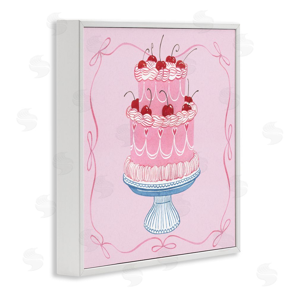 Grace Popp Romantic Pink Cherry Cake White Framed Giclee Wall Art Print