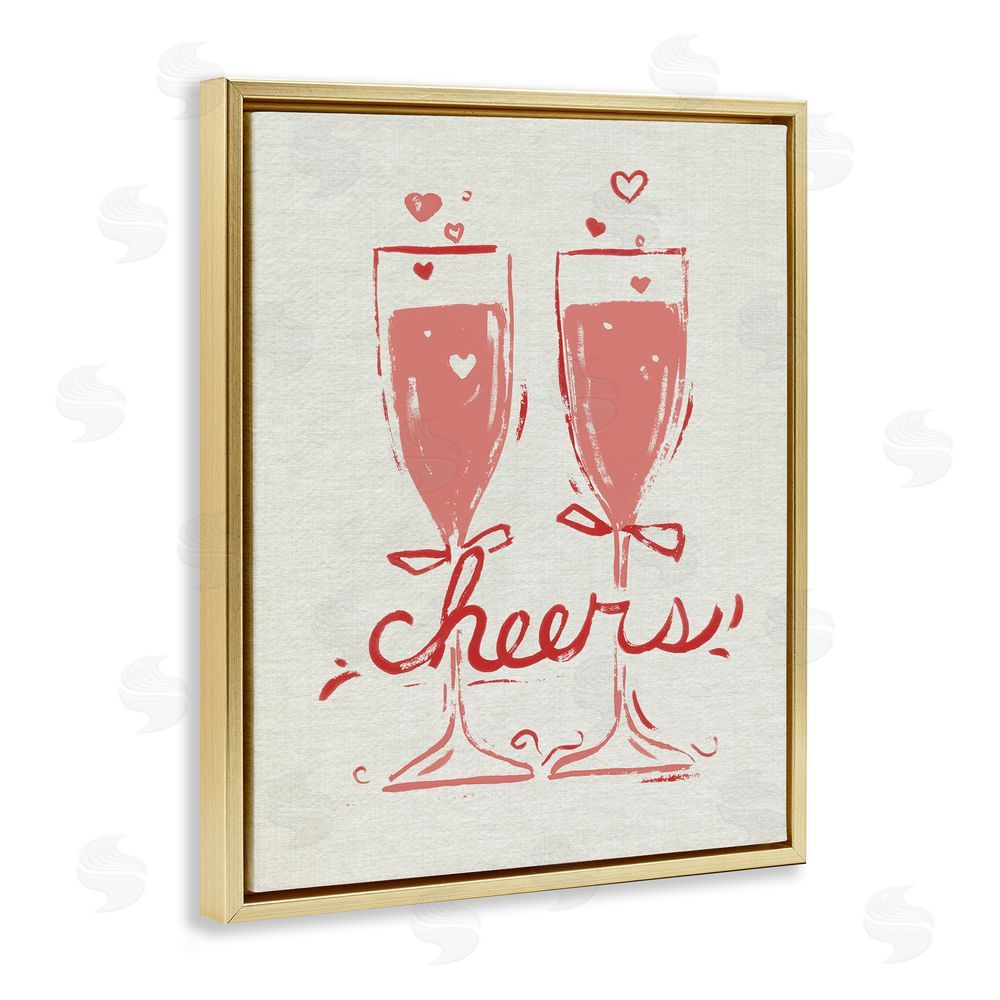 June Erica Vess Romantic Cheers To Love Gold Floating Frame Canvas Wall Art Print