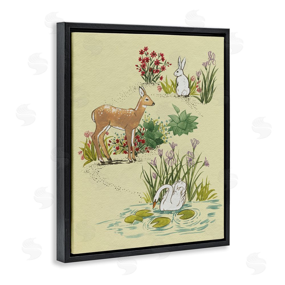 Grace Popp Peaceful Spring Animals Black Floating Frame Canvas Wall Art Print