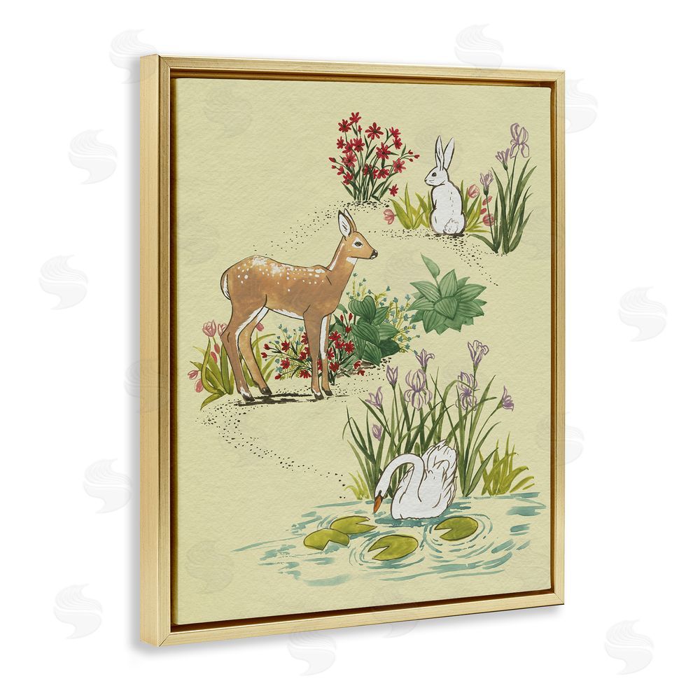 Grace Popp Peaceful Spring Animals Gold Floating Frame Canvas Wall Art Print