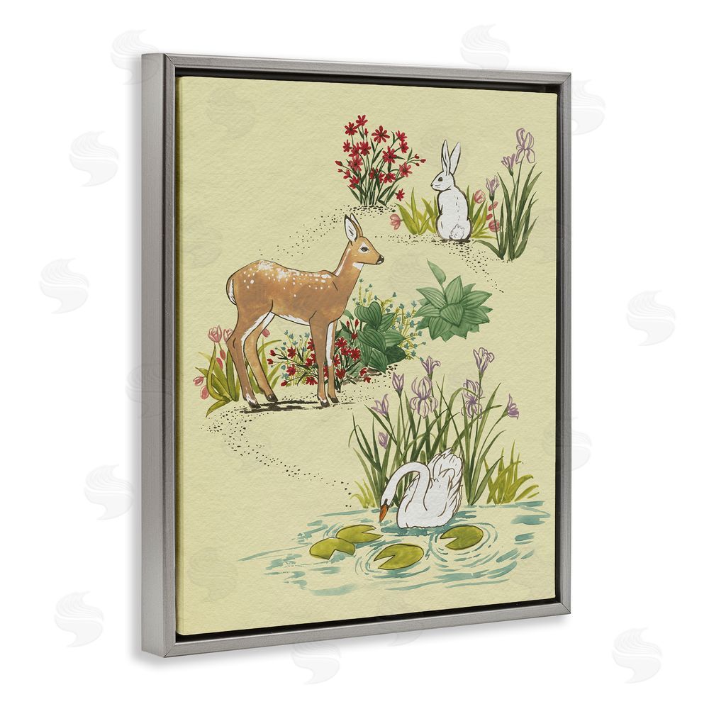 Grace Popp Peaceful Spring Animals Gray Floating Frame Canvas Wall Art Print