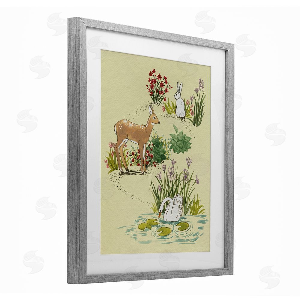 Grace Popp Peaceful Spring Animals Gray Framed Print Under Glass Wall Art