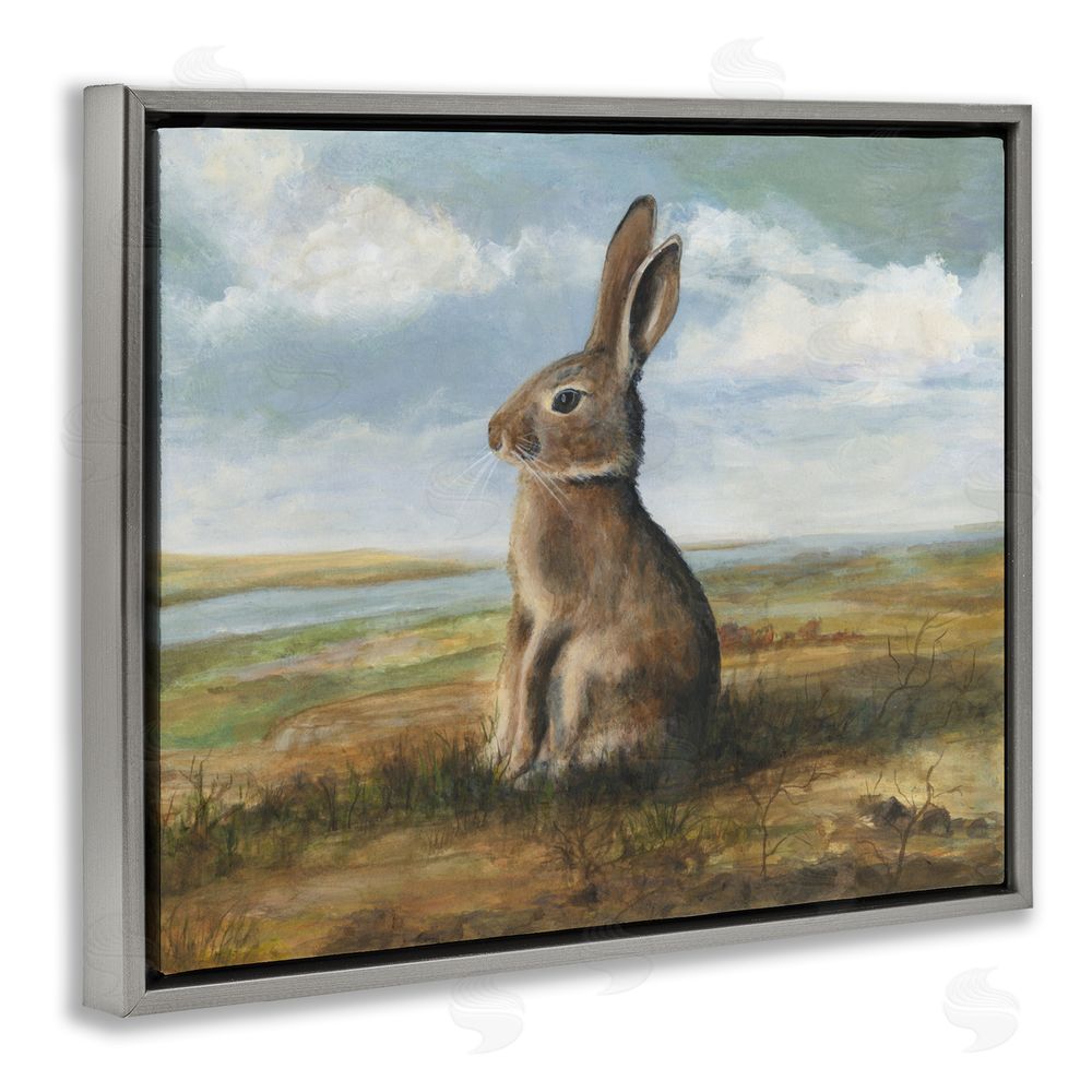 Michael Willett Classic Rabbit in Countryside Gray Floating Frame Canvas Wall Art Print