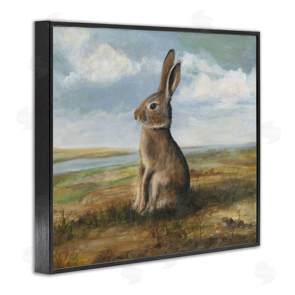 Michael Willett Classic Rabbit in Countryside Black Framed Giclee Wall Art Print