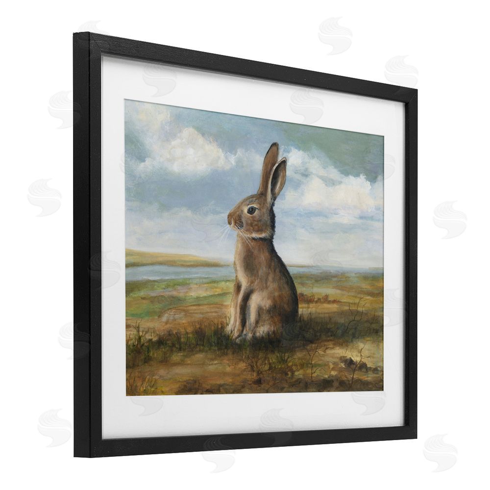 Michael Willett Classic Rabbit in Countryside Black Framed Print Under Glass Wall Art