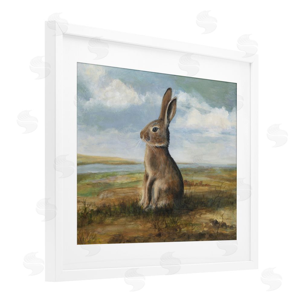 Michael Willett Classic Rabbit in Countryside White Framed Print Under Glass Wall Art