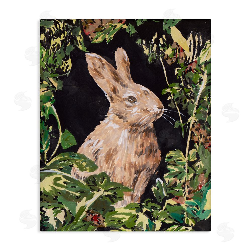Melissa Wang Wreathed Botanicals Rabbit Stretched Canvas Wall Art Print
