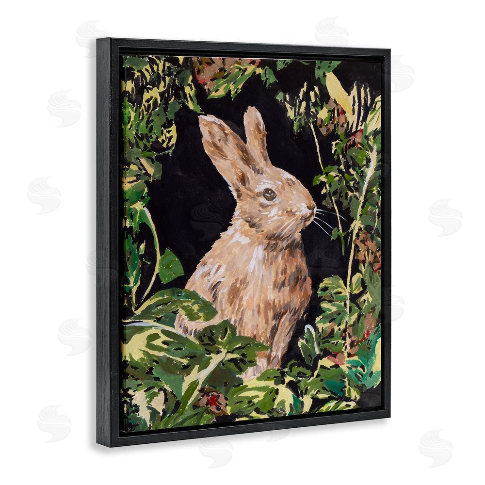 Melissa Wang Wreathed Botanicals Rabbit Black Floating Frame Canvas Wall Art Print