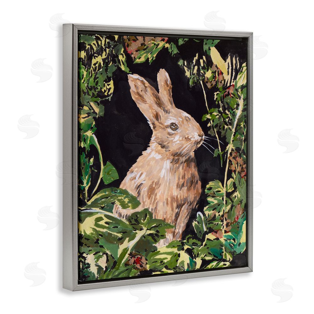 Melissa Wang Wreathed Botanicals Rabbit Gray Floating Frame Canvas Wall Art Print