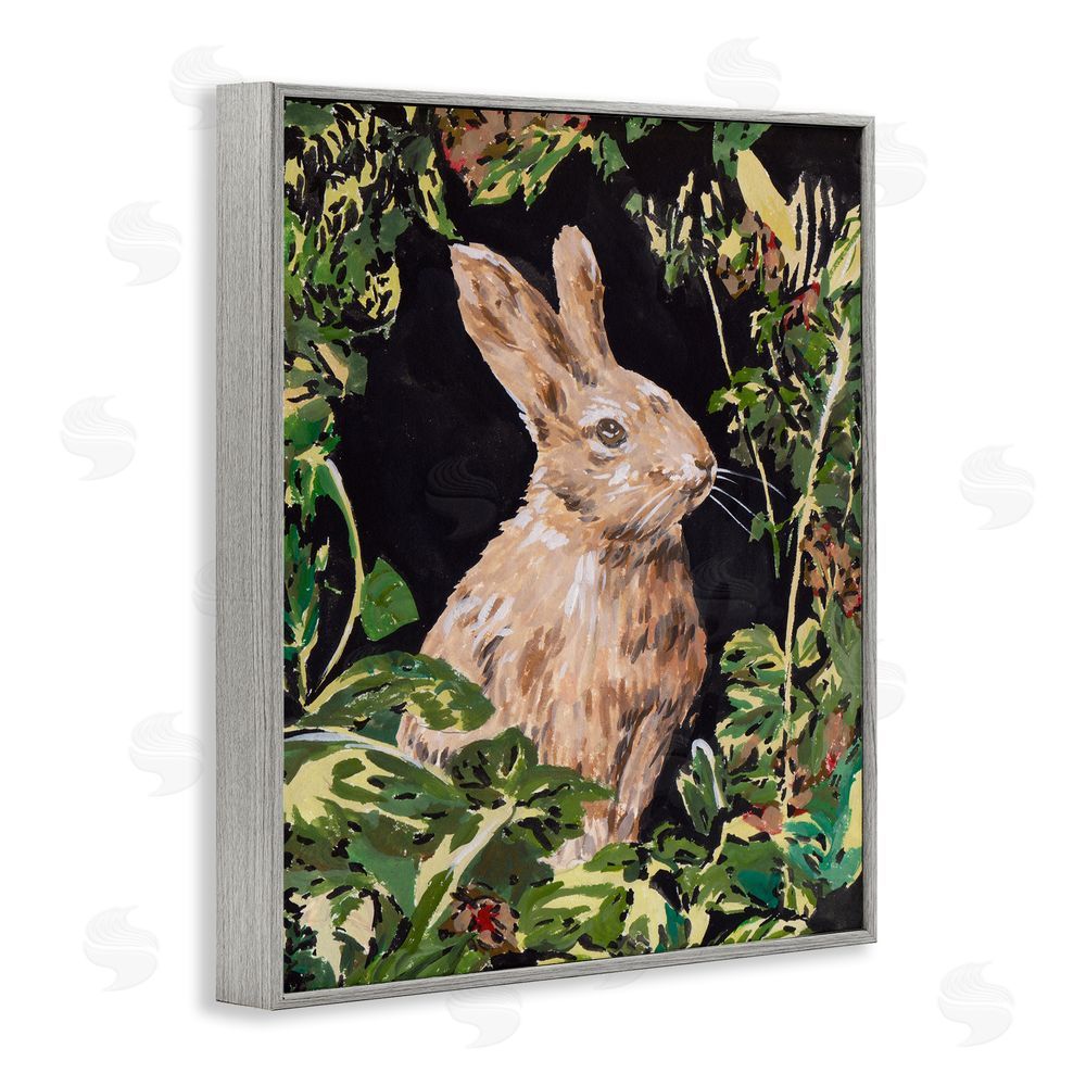 Melissa Wang Wreathed Botanicals Rabbit Gray Framed Giclee Wall Art Print