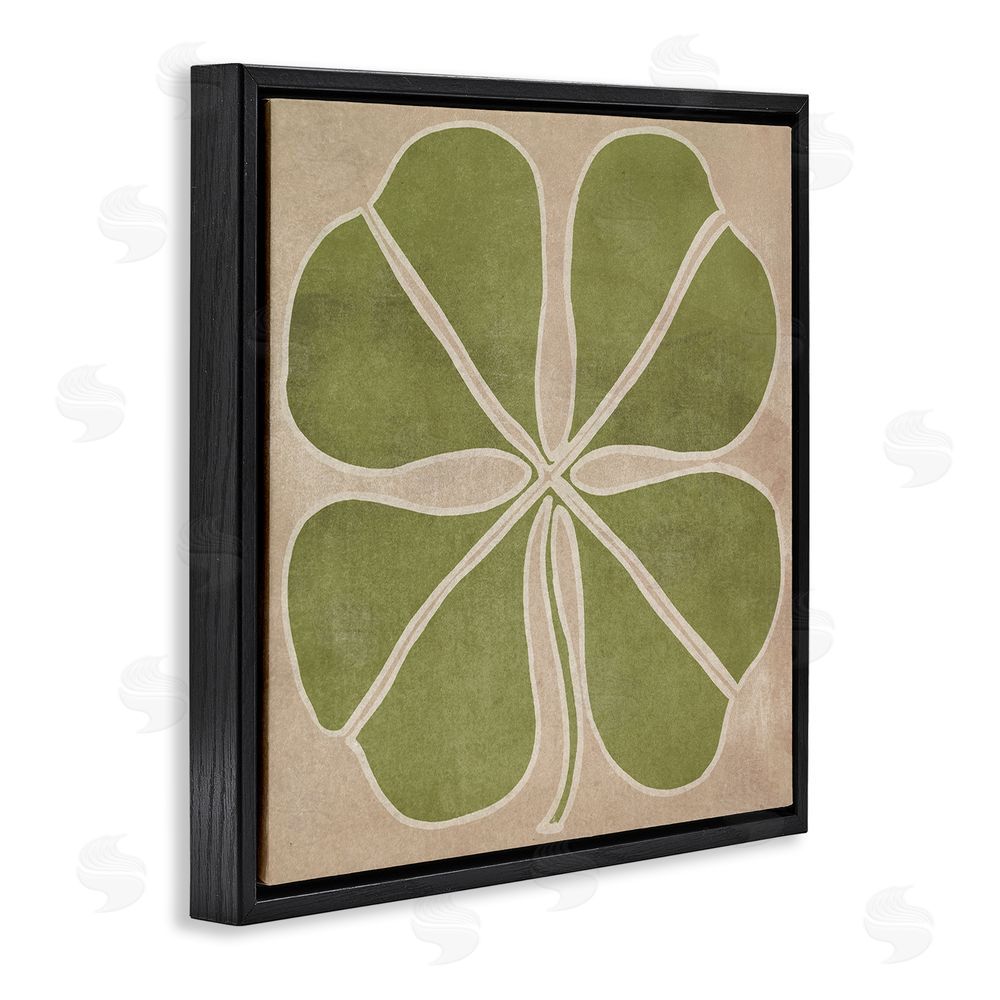 June Erica Vess Neutral Symmetrical Clover Black Floating Frame Canvas Wall Art Print