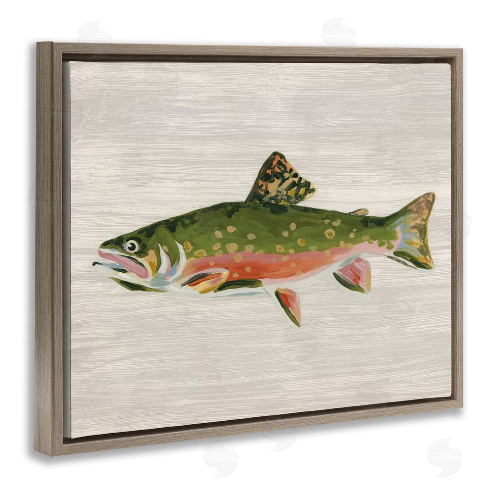 June Erica Vess Brook Trout Rustic Fish Brown Floating Frame Canvas Wall Art Print