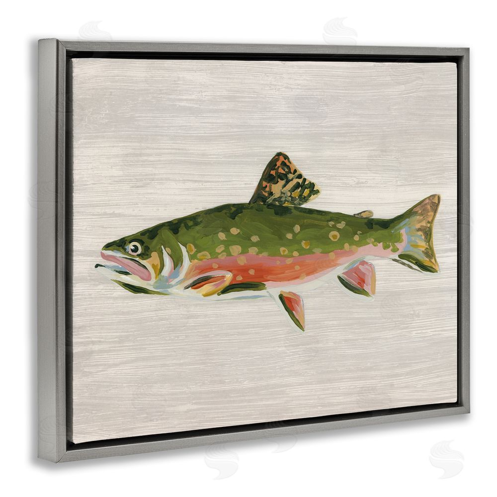 June Erica Vess Brook Trout Rustic Fish Gray Floating Frame Canvas Wall Art Print