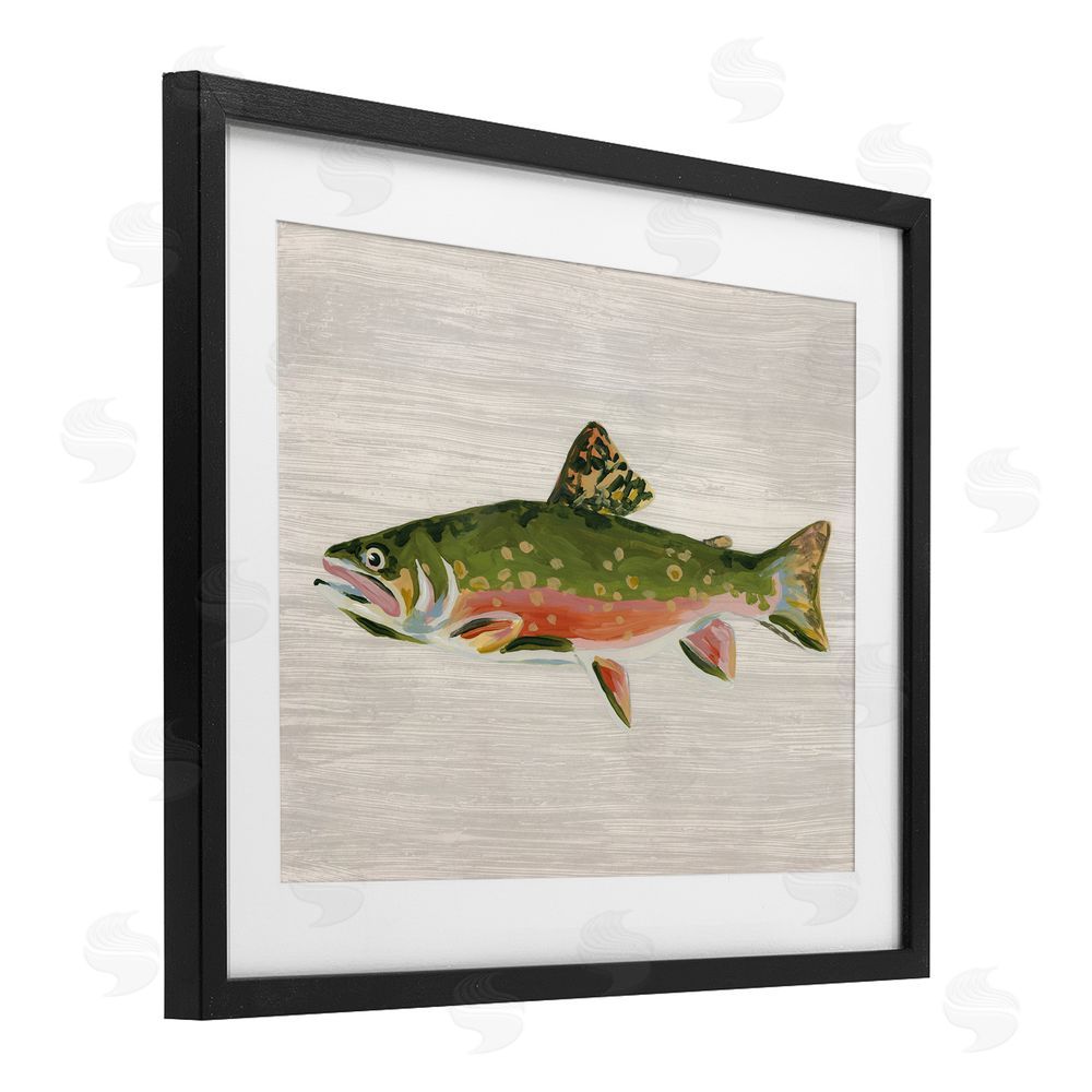 June Erica Vess Brook Trout Rustic Fish Black Framed Print Under Glass Wall Art