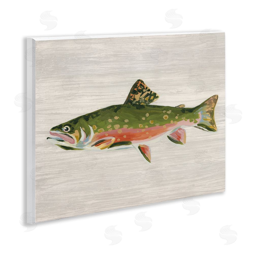 June Erica Vess Brook Trout Rustic Fish Wooden Wall Plaque Art Print
