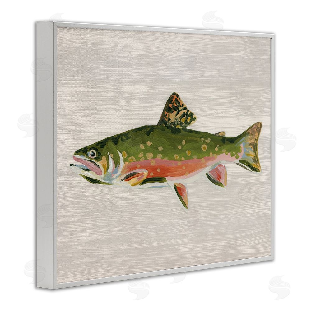 June Erica Vess Brook Trout Rustic Fish White Framed Giclee Wall Art Print