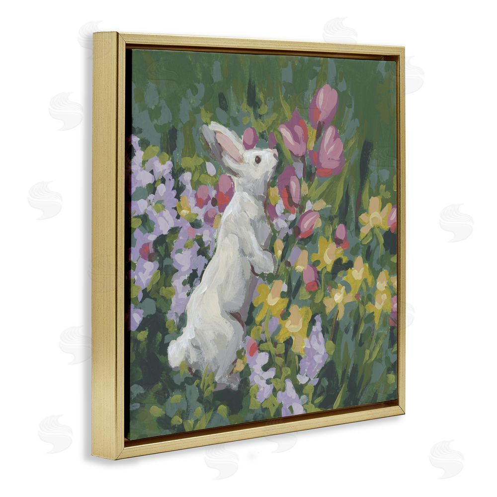 June Erica Vess Bunny in Garden Impression Gold Floating Frame Canvas Wall Art Print