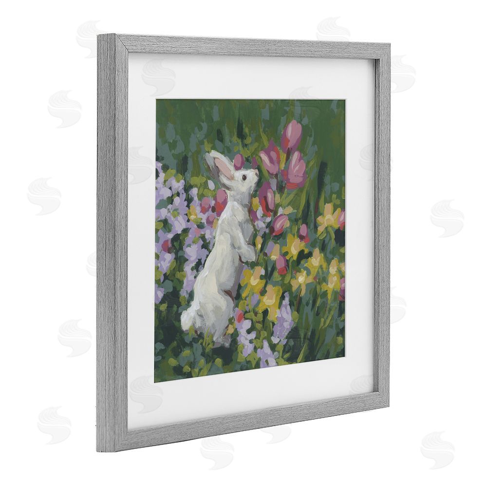June Erica Vess Bunny in Garden Impression Gray Framed Print Under Glass Wall Art