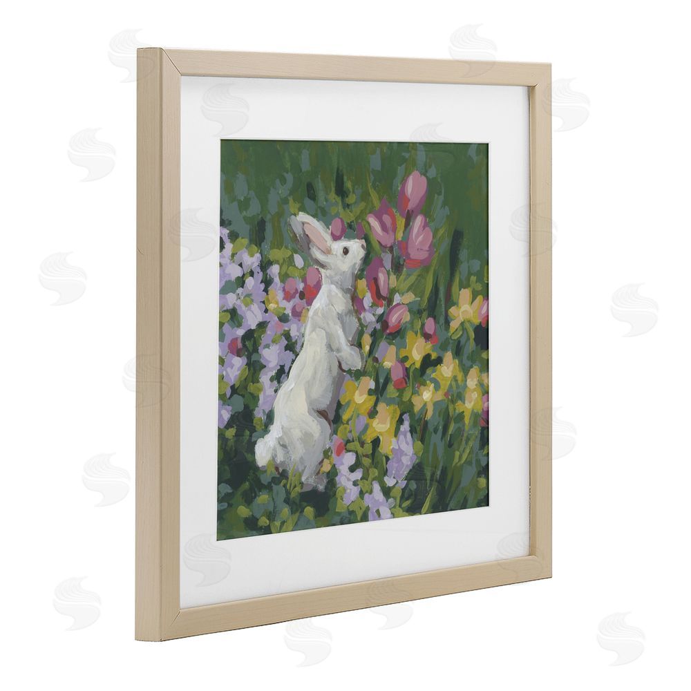 June Erica Vess Bunny in Garden Impression Birch Framed Print Under Glass Wall Art