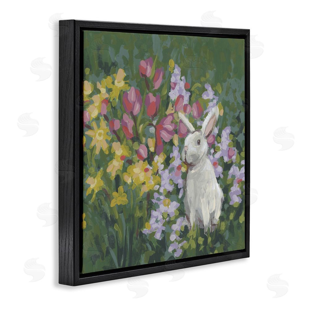 June Erica Vess Botanical Bliss Bunny Black Floating Frame Canvas Wall Art Print