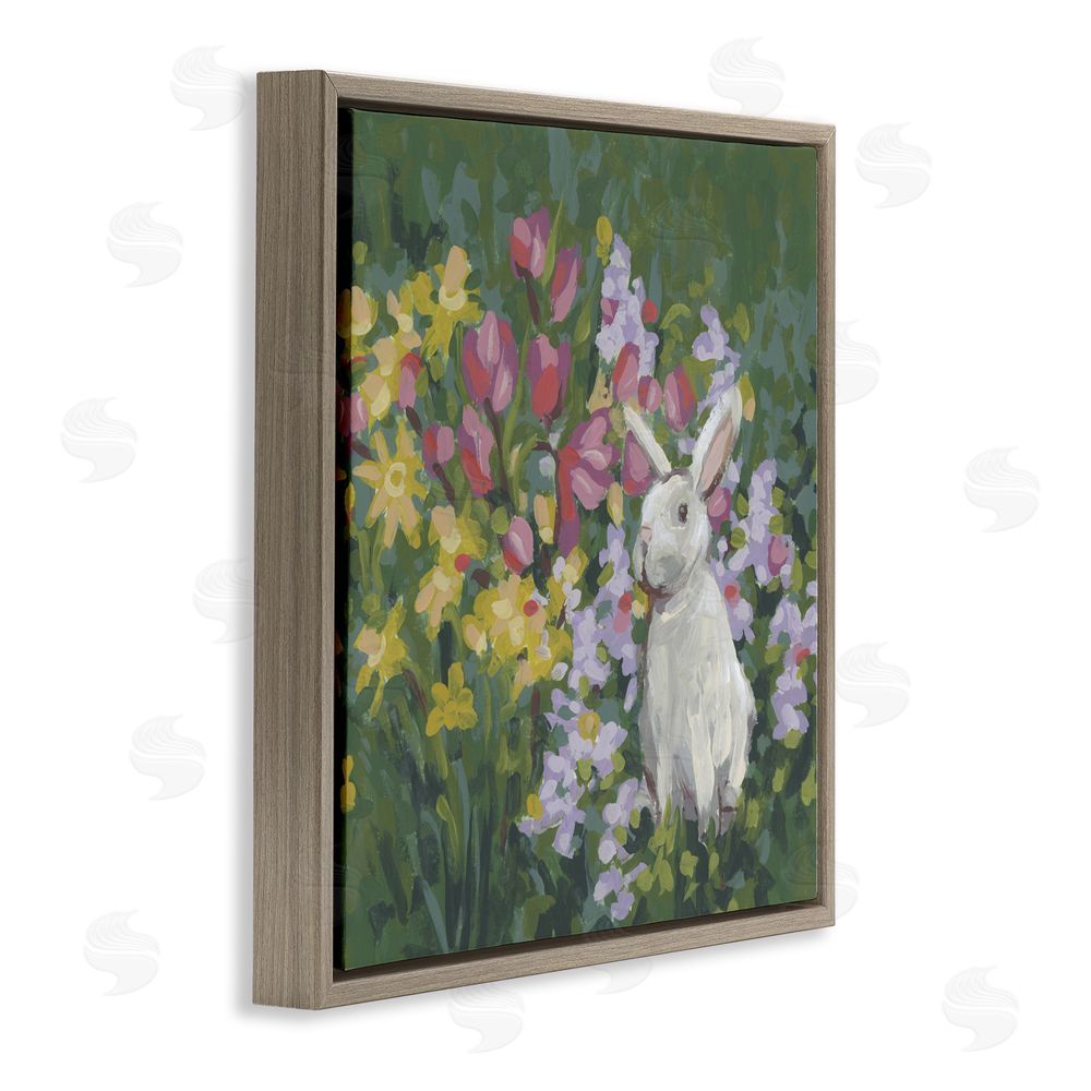 June Erica Vess Botanical Bliss Bunny Brown Floating Frame Canvas Wall Art Print