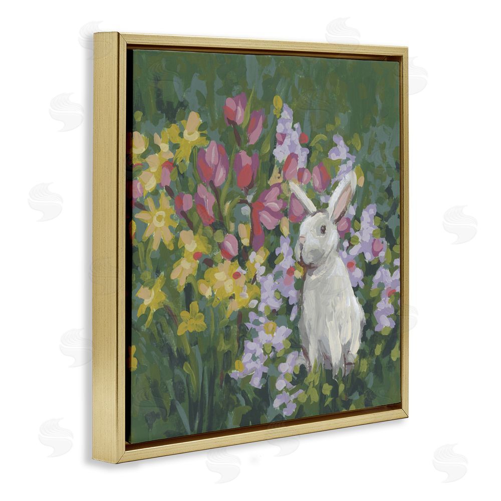 June Erica Vess Botanical Bliss Bunny Gold Floating Frame Canvas Wall Art Print