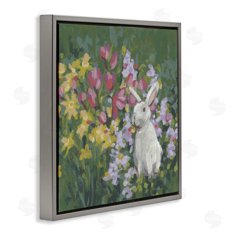 June Erica Vess Botanical Bliss Bunny Gray Floating Frame Canvas Wall Art Print