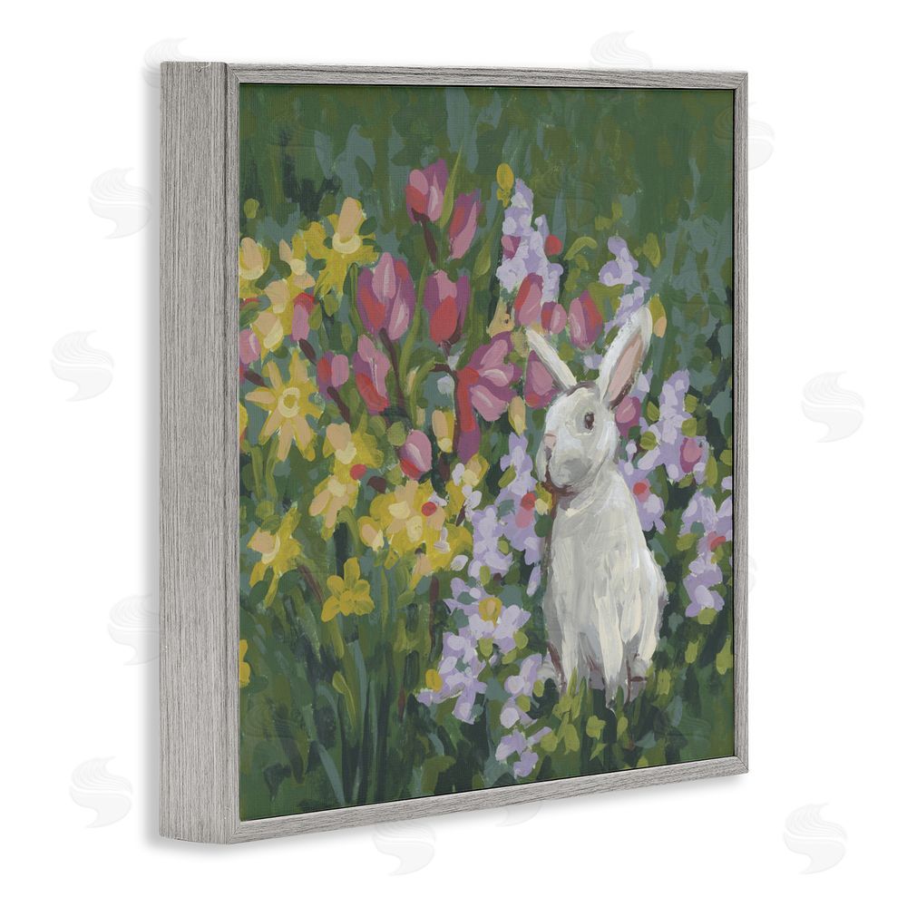 June Erica Vess Botanical Bliss Bunny Gray Framed Giclee Wall Art Print