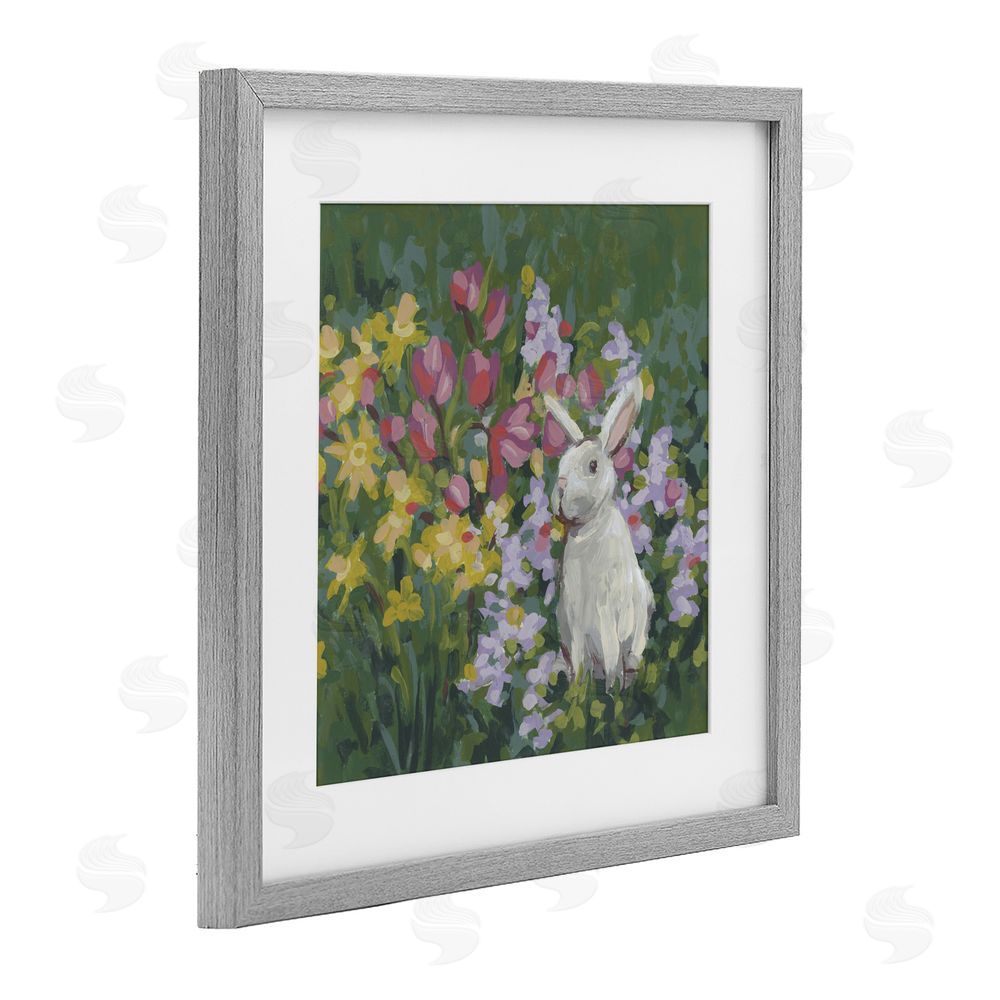 June Erica Vess Botanical Bliss Bunny Gray Framed Print Under Glass Wall Art
