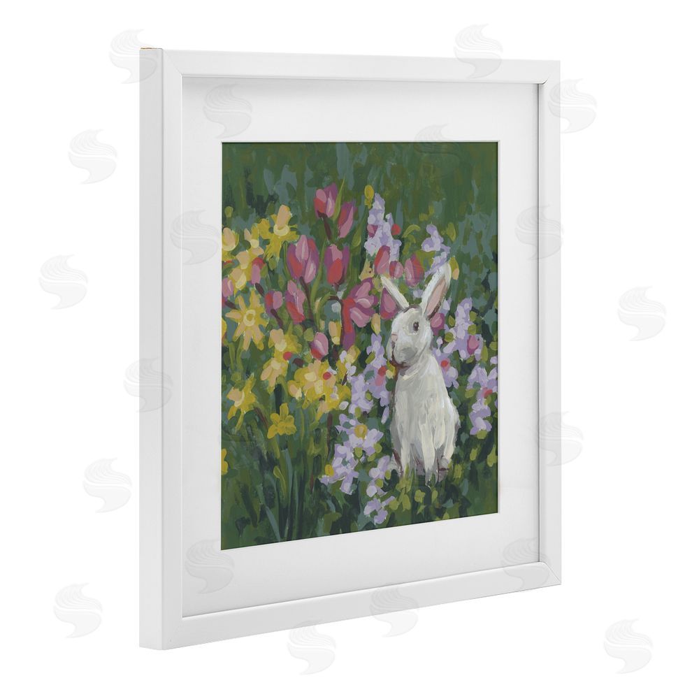 June Erica Vess Botanical Bliss Bunny White Framed Print Under Glass Wall Art