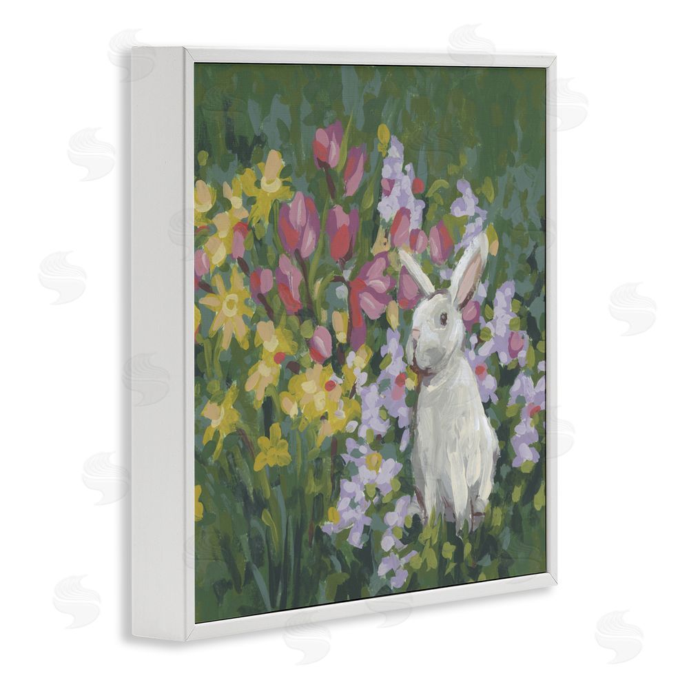 June Erica Vess Botanical Bliss Bunny White Framed Giclee Wall Art Print