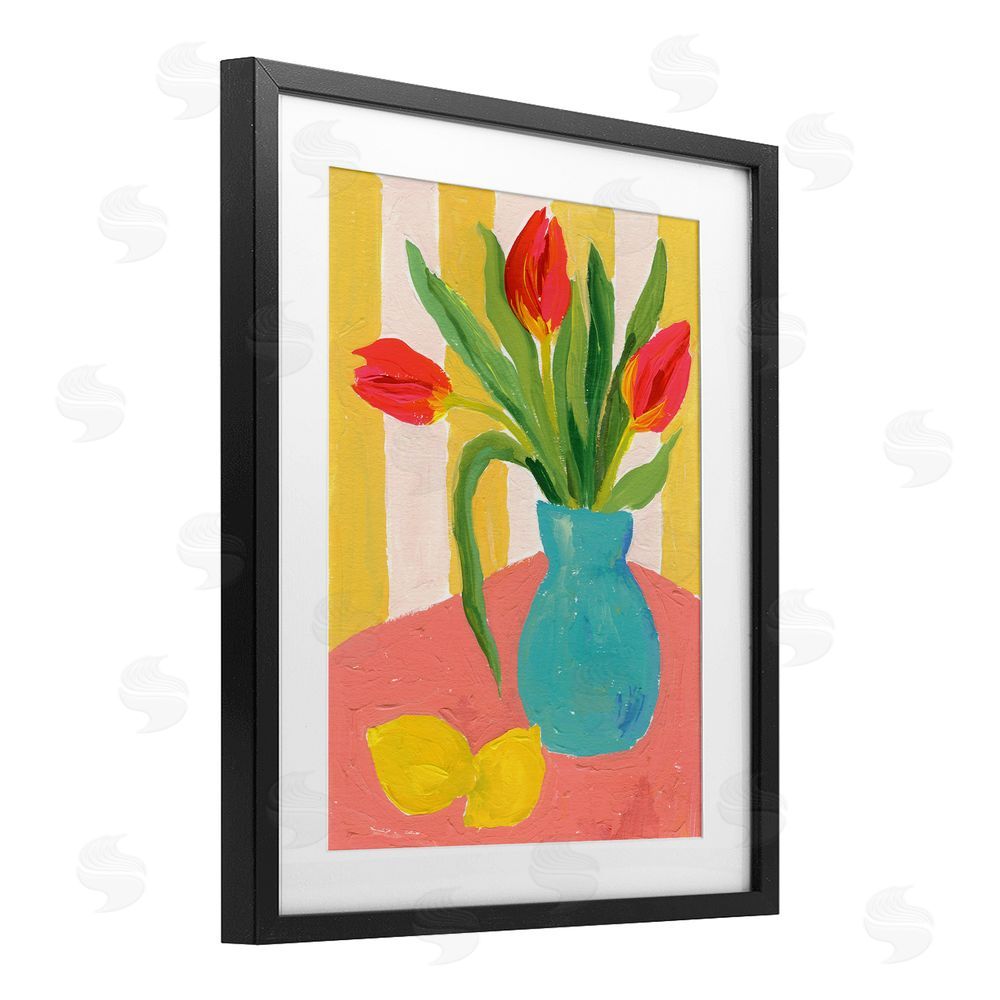 Victoria Barnes Bright Tulips in Blue Vase Black Framed Print Under Glass Wall Art