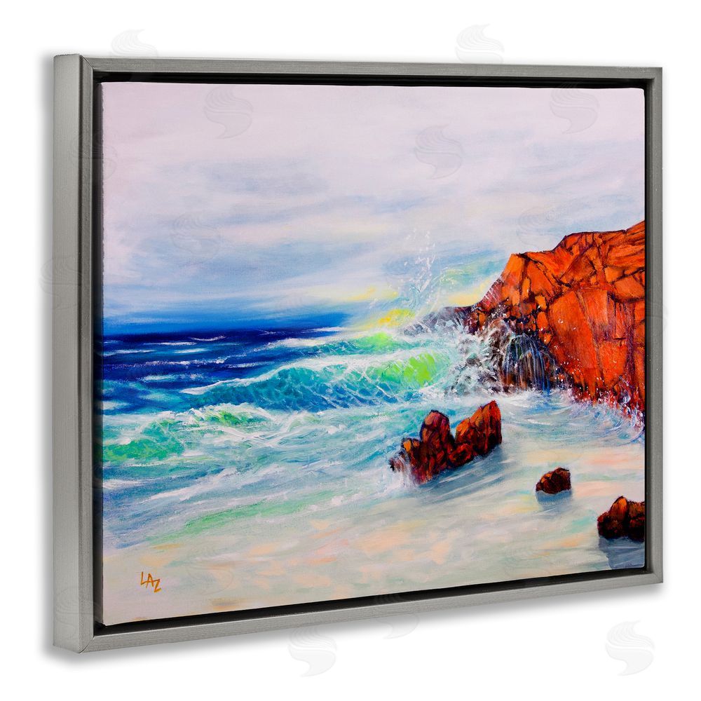Lee Ann Zirbes Deep Blue Rocky Beach Gray Floating Frame Canvas Wall Art Print