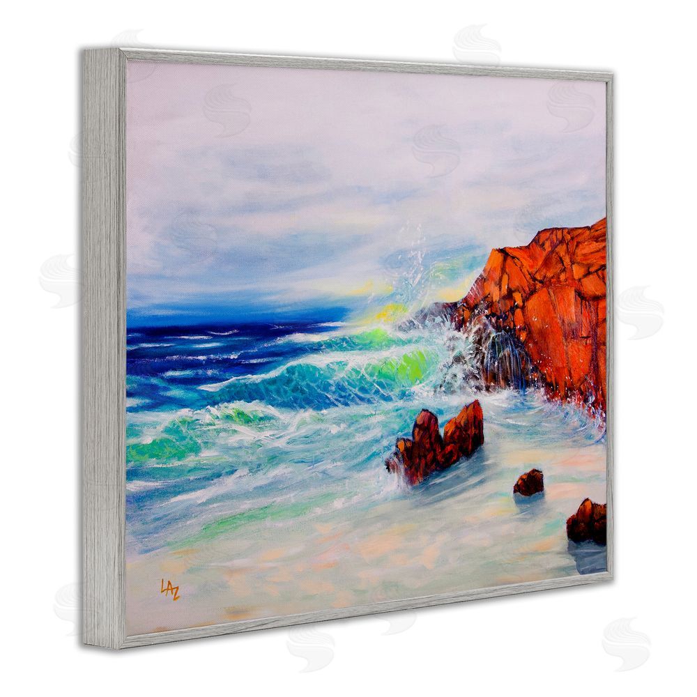 Lee Ann Zirbes Deep Blue Rocky Beach Gray Framed Giclee Wall Art Print